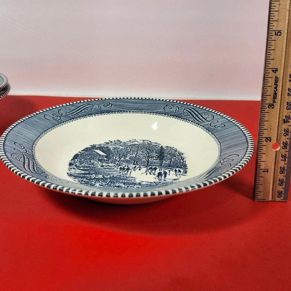 Royal‎ China Currier and Ives Blue White Plates Soup Bowls 12pcs Set Made in USA